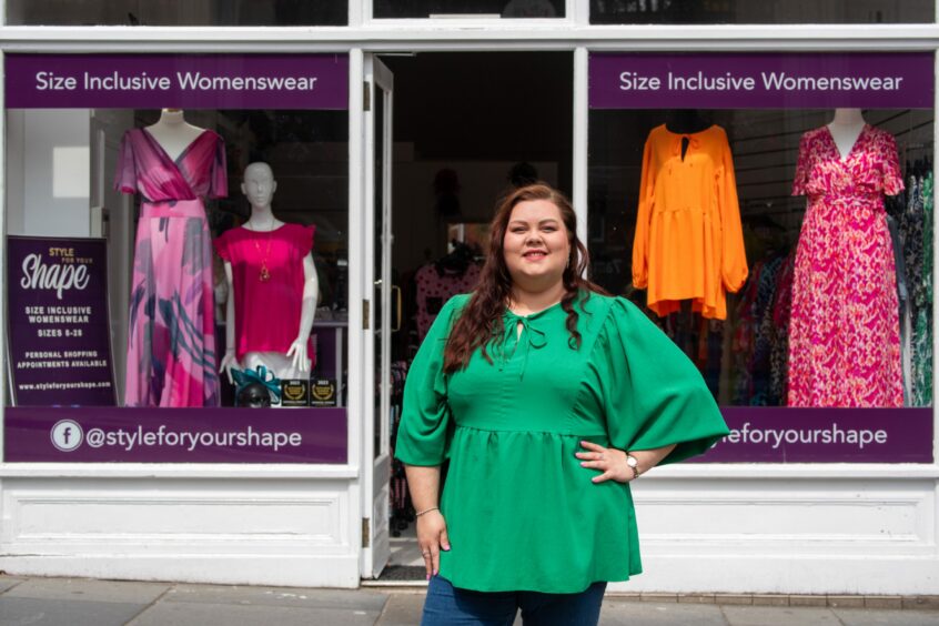 Victoria Mutch in front of her size inclusive clothing store Style for your Shape.