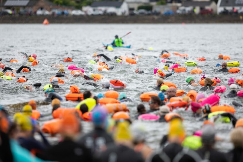 Crowds gathered to watch the swim take place from Merkinch to North Kessock. 