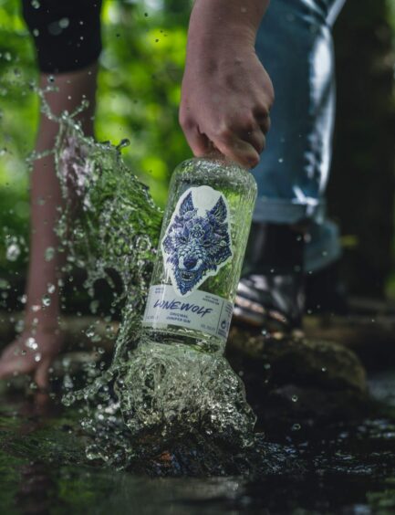 LoneWolf Gin, a product of BrewDog, is splashed in water for a promo ad.