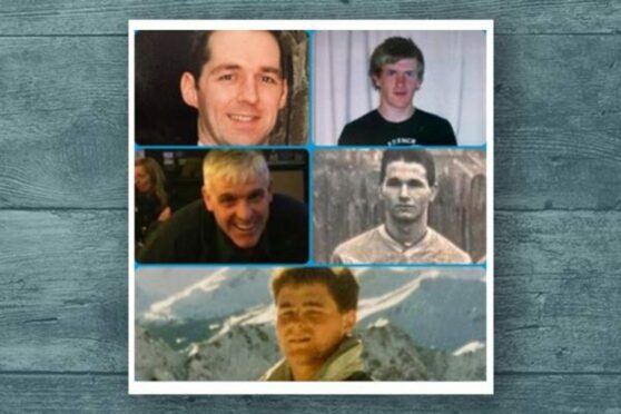 Banff Rovers players Euan Christie, Roy Johnston, Gary Hendry, Zander MacIntosh and Declan Ewen all died due to struggles with mental health. Image: Banff Rovers.
