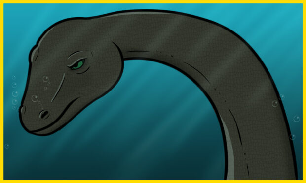 a drawing of the loch ness monster with a long neck