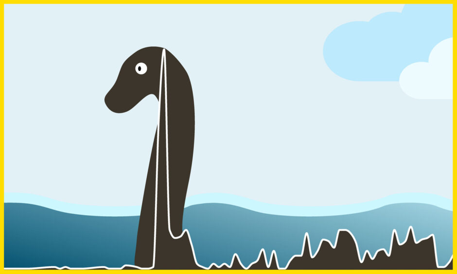 A Loch Ness Monster sightings chart in the shape of Nessie