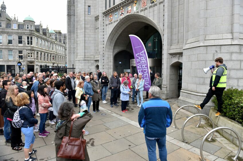People at the start of the tour outside Marischal College.