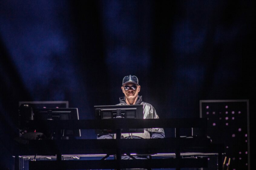 Chris Lowe on the Synth Keyboard playing at P&J Live.