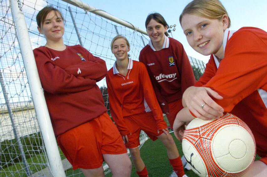 North-east footballers Rebecca Dempster, Loren Campbell, Angela Waite and Rachael Small (now Boyle), pictured ahead of their trip with Scotland to play at the U17 European Championships in 2007.