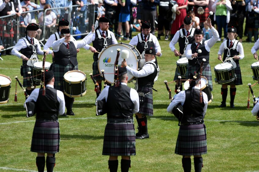 Pipers and drummers competing in Inverness. 