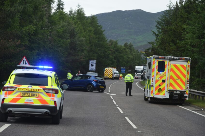 Police and ambulance on the scene on the A9 aviemore