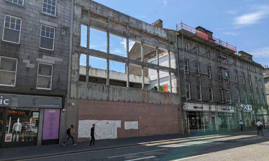 The framework of the former BHS building on Union Street.