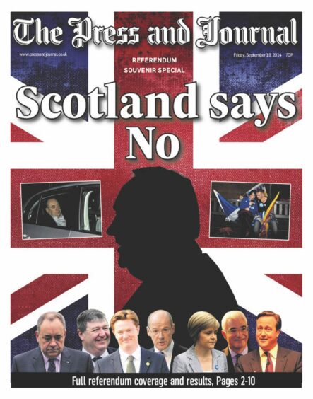Scotland says NO, P&J Front Cover dated September 19, 2014. Supplied by DCT Archives