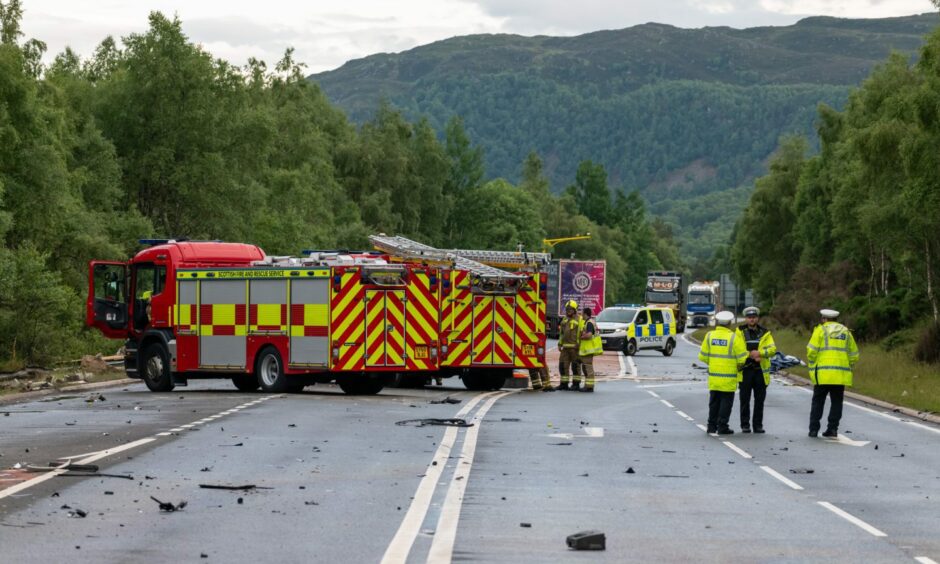 Emergency services at the scene of a crash on the A9 at Aviemore