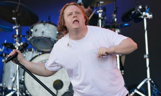 Lewis Capaldi performing on the Pyramid Stage at the Glastonbury Festival.
