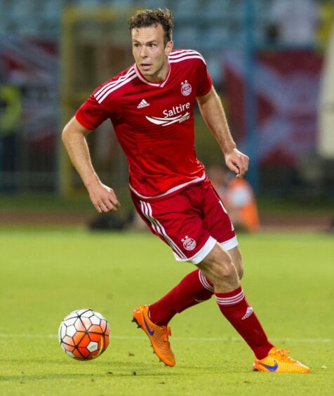 Andy Considine in the 2015/16 Aberdeen home strip in Rijeka.