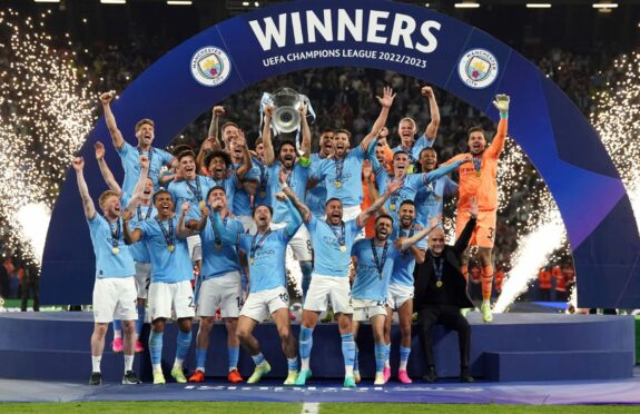 Manchester City lifted the UEFA Champions League Trophy following victory over Inter Milan in the UEFA Champions League final at the Ataturk Olympic Stadium in June. Image: PA