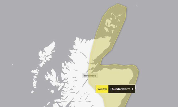 Thunderstorm warning issued for Aberdeenshire, Moray, Orkney and parts of the Highlands. Image: Met Office.