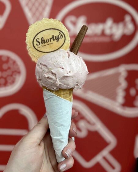 Ice cream cone with flake and wafer from Shorty's Ice Cream Parlou