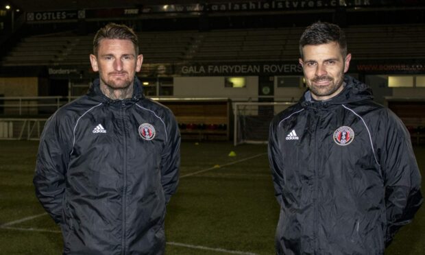 Gala Fairydean Rovers manager Martin Scott and assistant Steven Craig. Image: Thomas Brown/Gala Fairydean Rovers
