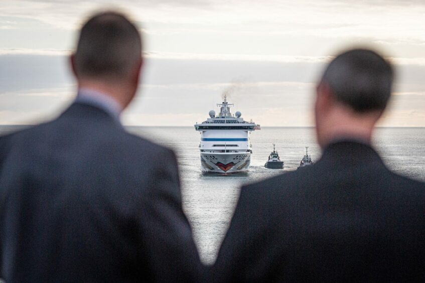 Crowds awaited the arrival of the first cruise ship at the new south harbour on May 2. It is hoped ghost, murder and witch history tours will offer passengers another reason to stay in the city centre. Image: Wullie Marr/DC Thomson