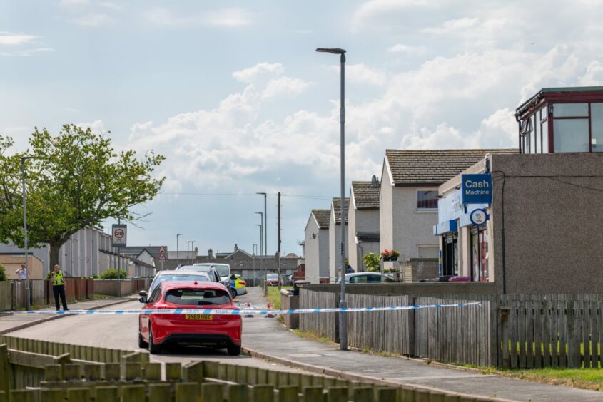 Area around Scotmid Store in Buckie cordoned off after the stabbing.