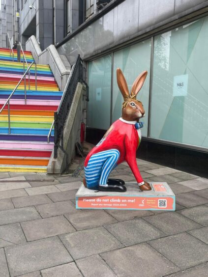 Vintage Mad March Hare by Catriona MacKenzie outside the Bon Accord Centre in Aberdeen