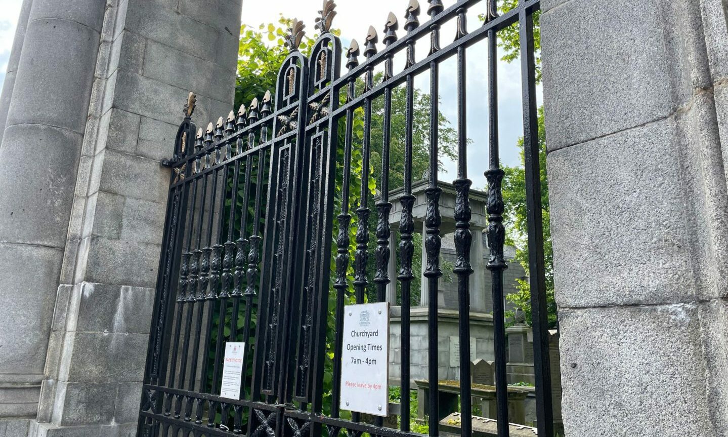 Closed gates of St Nicholas graveyard.