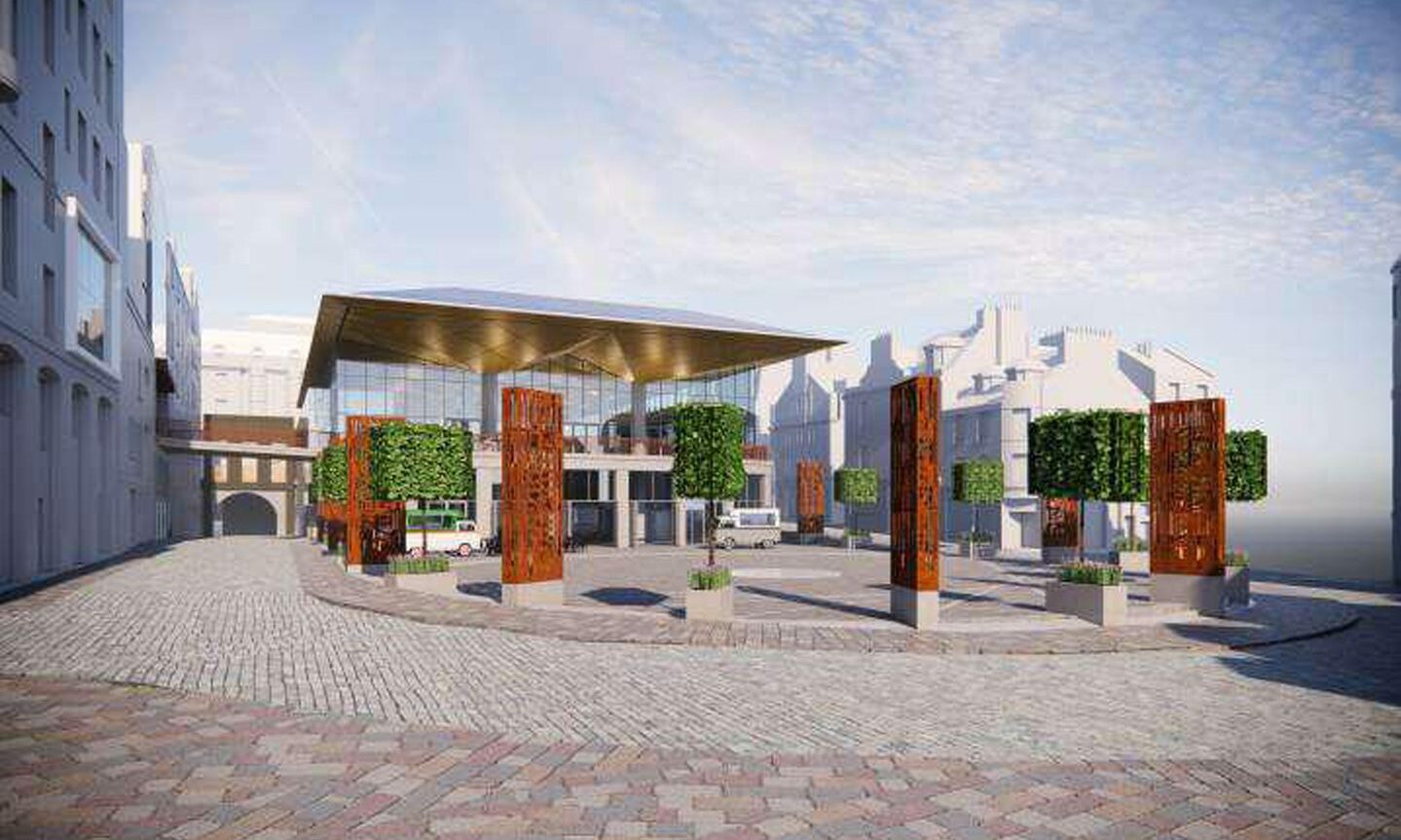 An artist's impression of a large outdoor events area at The Green