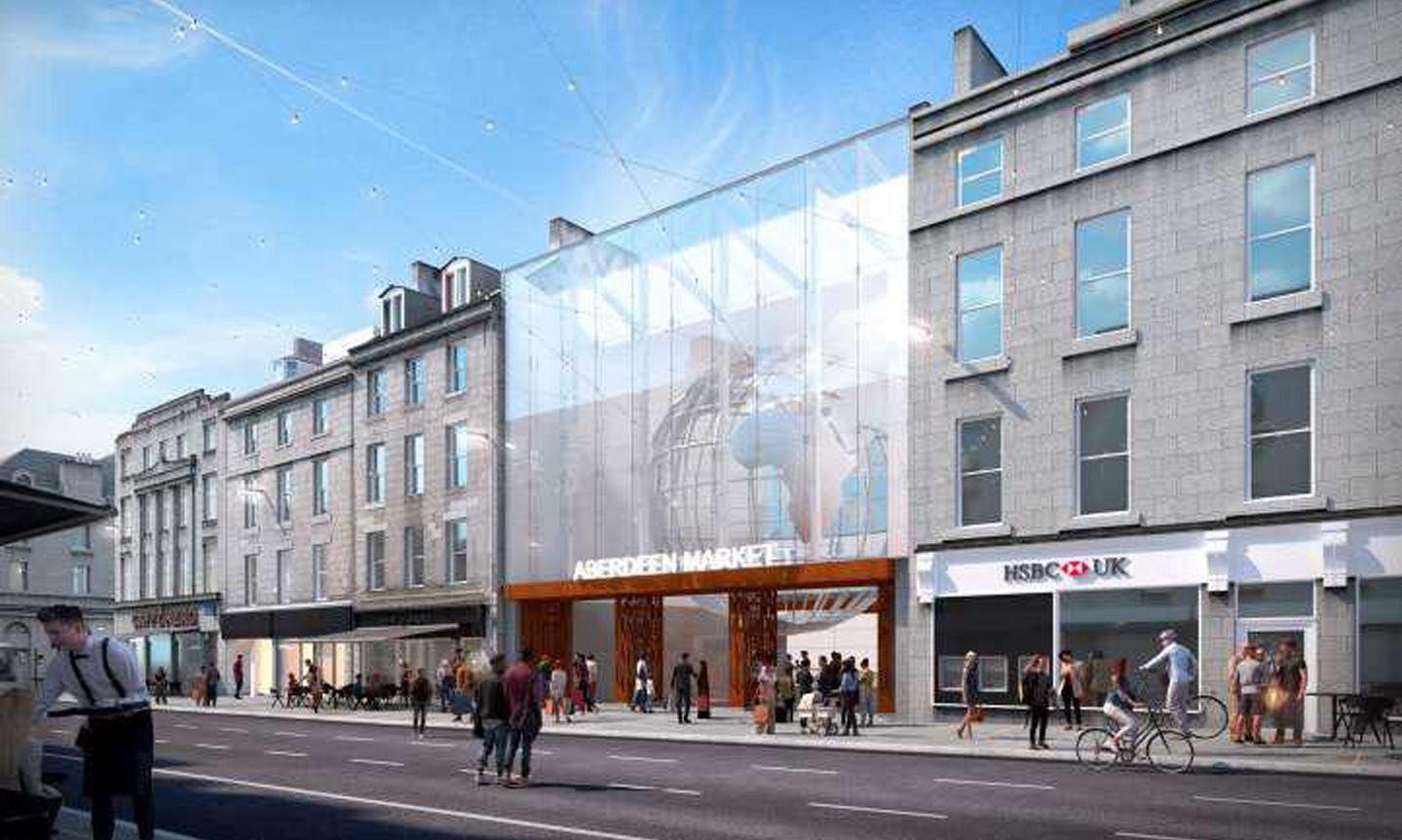 Plans for a glazed frontage of the new Aberdeen market at 91-93 Union Street would create a "striking new intervention" on the Granite Mile. Image: Halliday Fraser Munro/Aberdeen City Council