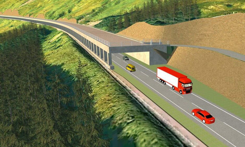 An artists impression of the A83 rest and Be THankful where a long tunnel runs alongside the hillside