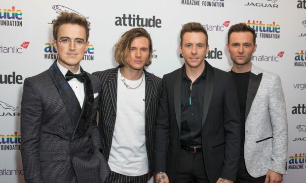 Tom Fletcher, Dougie Poynter, Harry Judd and Danny Jones from McFly attending the Attitude Awards, at Roundhouse in London,