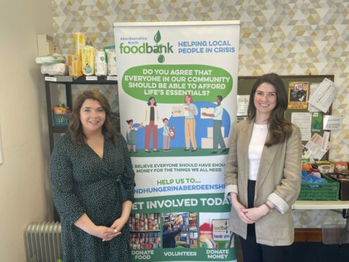 To go with story by Katrina Macarthur. Member owned co-operative, ANM Group has chosen Aberdeenshire North Foodbank as their
charity of the year.
 Picture shows; Left to right, Shona Singer from Aberdeenshire North Foodbank with Katie McRobbie from ANM Group.. ANM Group. Supplied by ANM Group Date; 07/06/2023