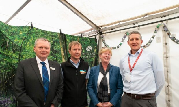 BRANCHING OUT TO HELP: From left, Andrew Connon of NFU Scotland; David Mackay of Soil Association Scotland;
Deputy First Minister Shona Robison; and Alastair Seaman of Woodland Trust Scotland.