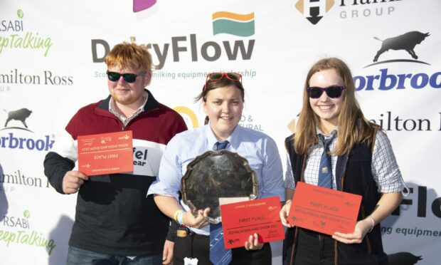 The Caithness team of Abbie Gunn, Isla Mackay and Benjamin Rogers won the Symington Salver for junior stockmanship.