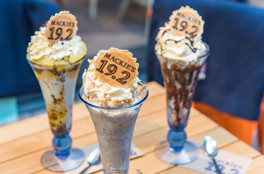 Three ice cream sundaes from Mackies, which is taking part in Aberdeen Restaurant week in August