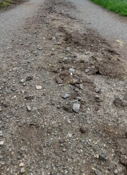 Loose gravel on Aberdeenshire road