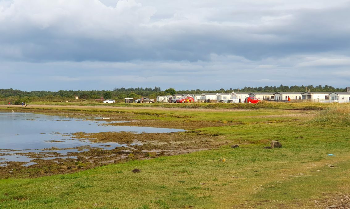 View from banks of River Lossie looking towards Lossiemouth Holiday Park.