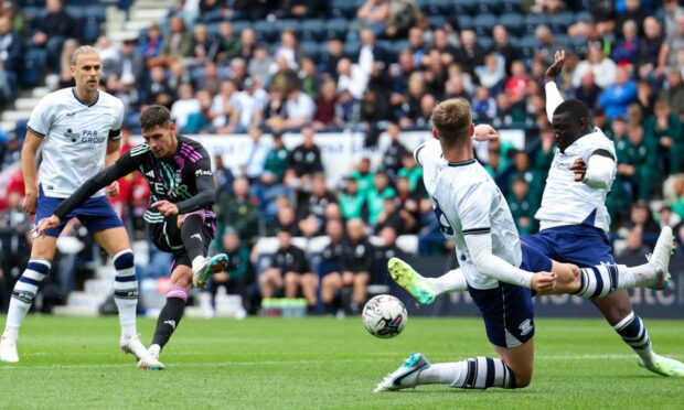 Aberdeen's Ester Sokler has a shot at goal during a pre-season friendly match against Preston North End. Image: SNS