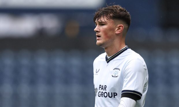 Calvin Ramsay in action for Preston in a pre-season friendly against Aberdeen at Deepdale in July 2023.Image: SNS.