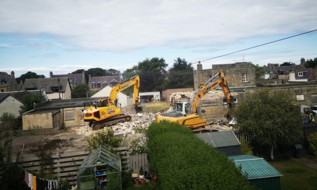 Earlier this year, when work started to demolish the old Buckie police station. Image: Ruth Keddie