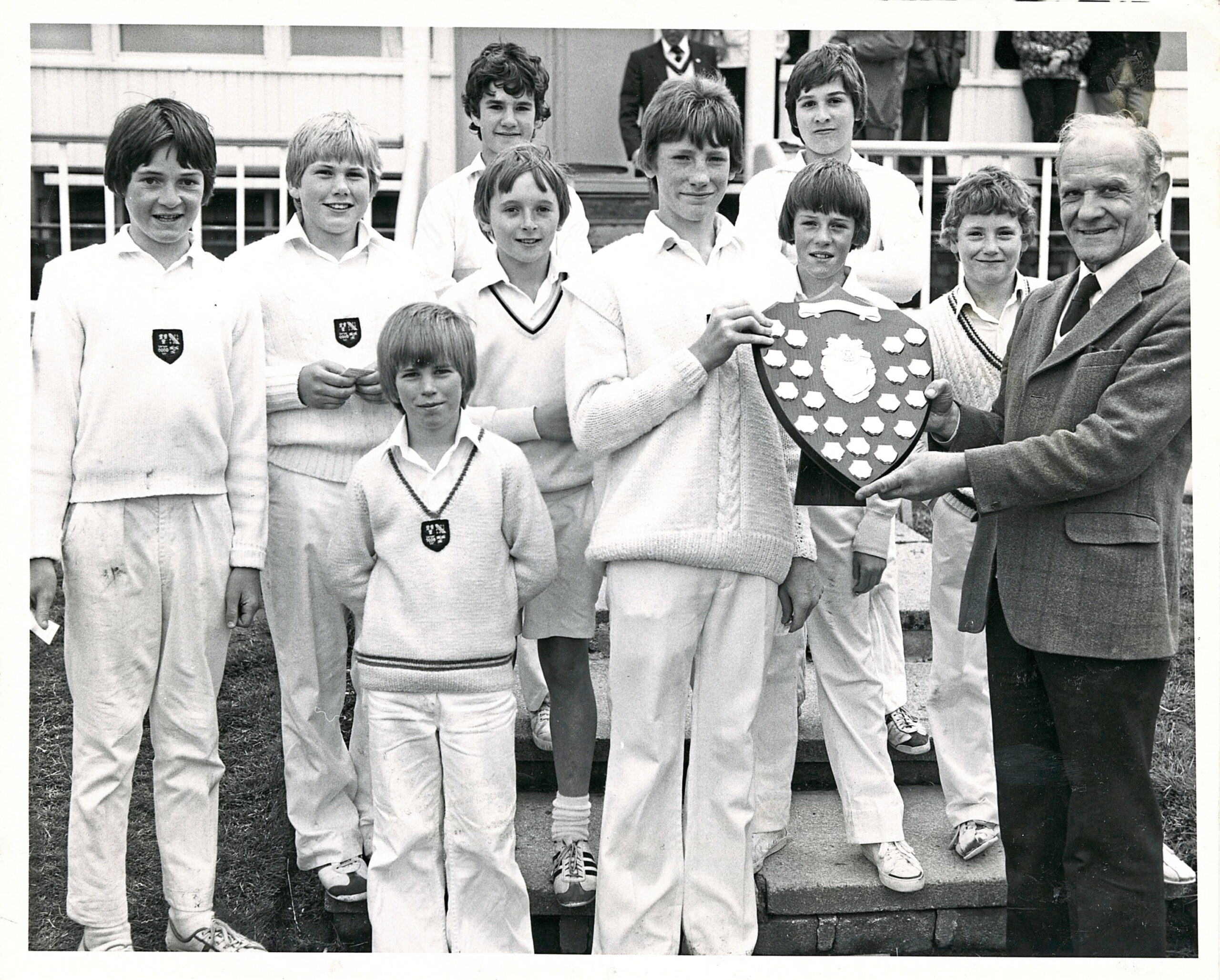 The Under-13s team being presented the National Playing Fields Association Shield in 1980.