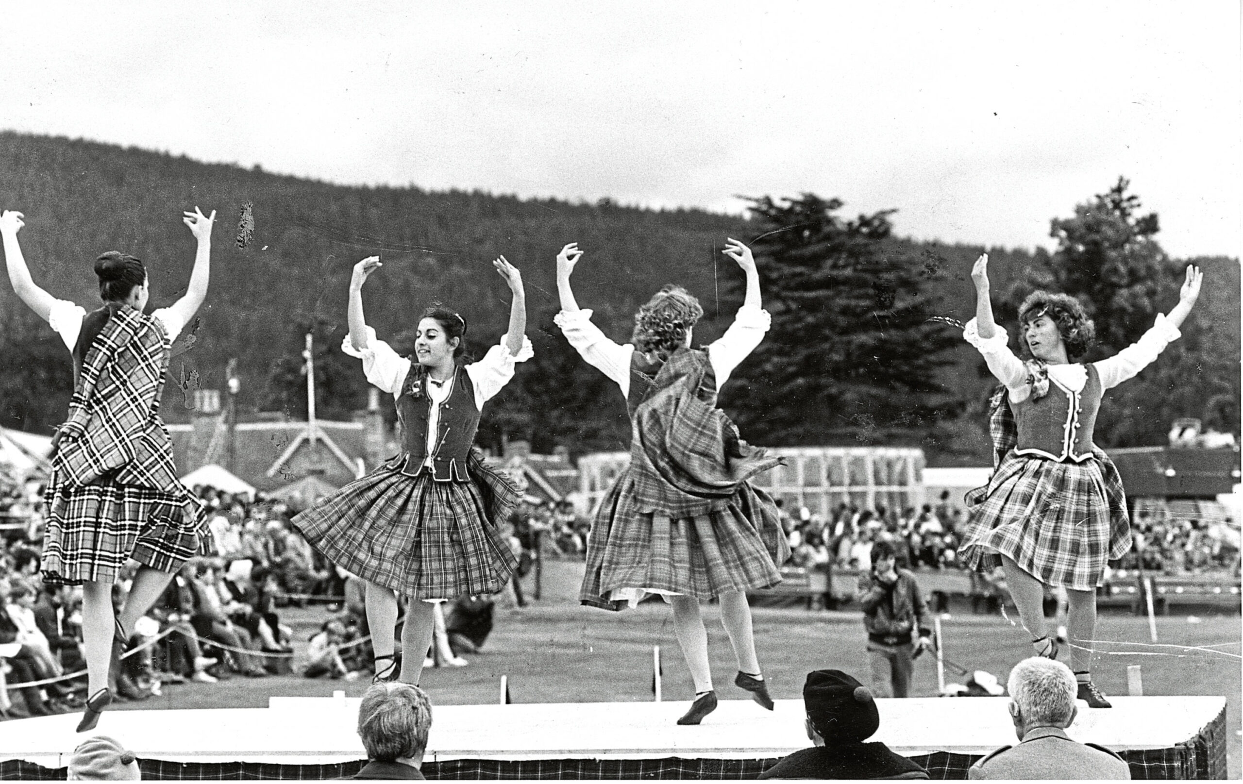 Adele Lapwood, from Forfar, competing with fellow Highland dancers Janine Beaty, of Lanark, and Nandy Sotiropouos and Alison Greig, both from Australia in the 1984 Aboyne Games.