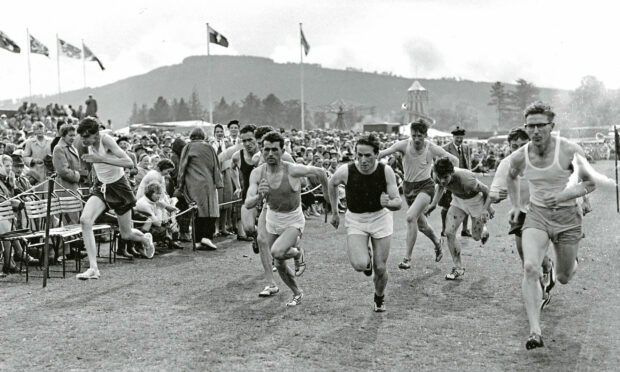 Runners competing in one of the  races at the Aboyne Games.