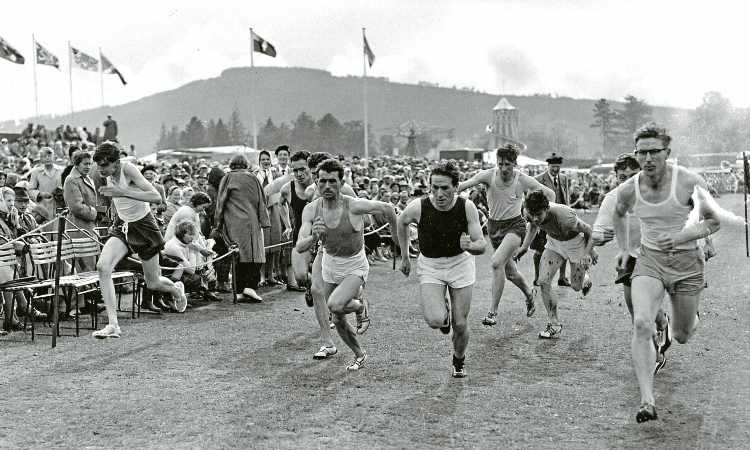 Runners competing in one of the races at the Aboyne Games in 1961.