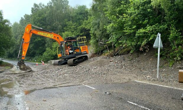 The A816 will be closed for four weeks as the council cleans-up landslides