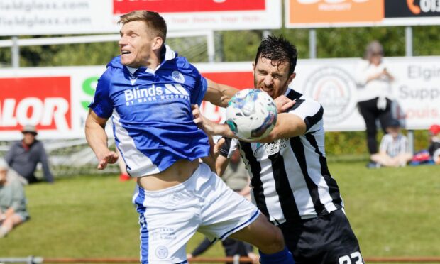Elgin player-manager Ross Draper in action against Queen of the South. Image: Bob Crombie.