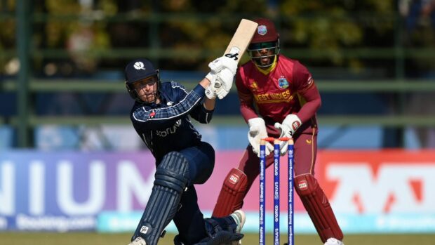 Brandon McMullen impressed with the bat and ball for Scotland against the West Indies. Image ICC
