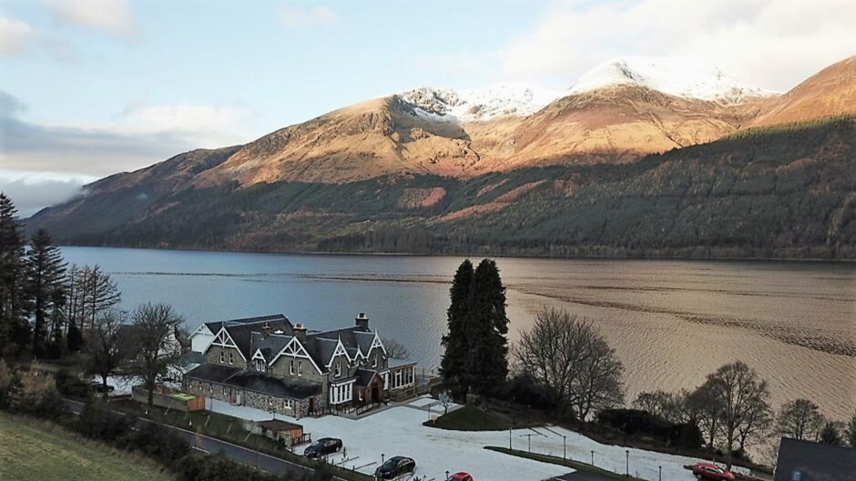 The Whispering Pine Lodge on the banks of Loch Lochy in Scotland.