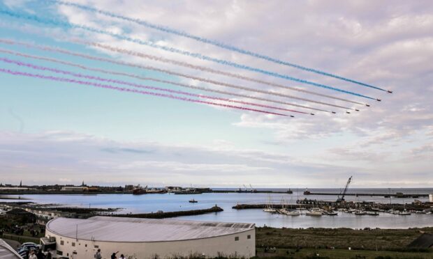 The Red Arrows streaked across the sky above Peterhead to the delight of crowds. Image: Darrell Benns/DC Thomson