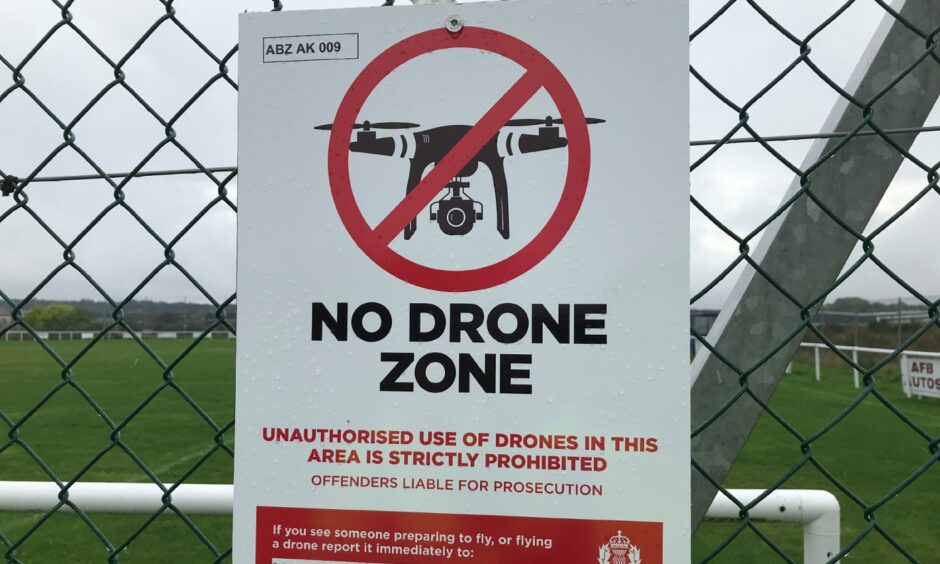 'No drone zone' sign at Aberdeen International Airport.