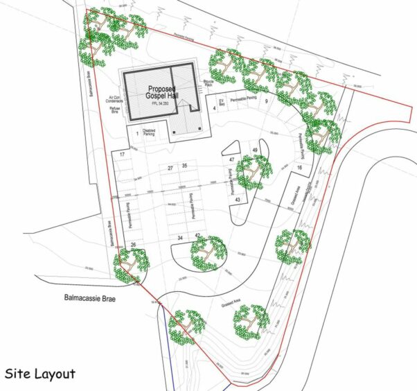 The planned site layout for the new Ellon church hall for the Jesmond Gospel Hall Trust