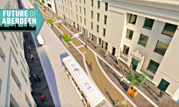 Plans for a bike lane along the central part of Union Street have been approved as part of a £20 million refurbishment. Image: Aberdeen City Council