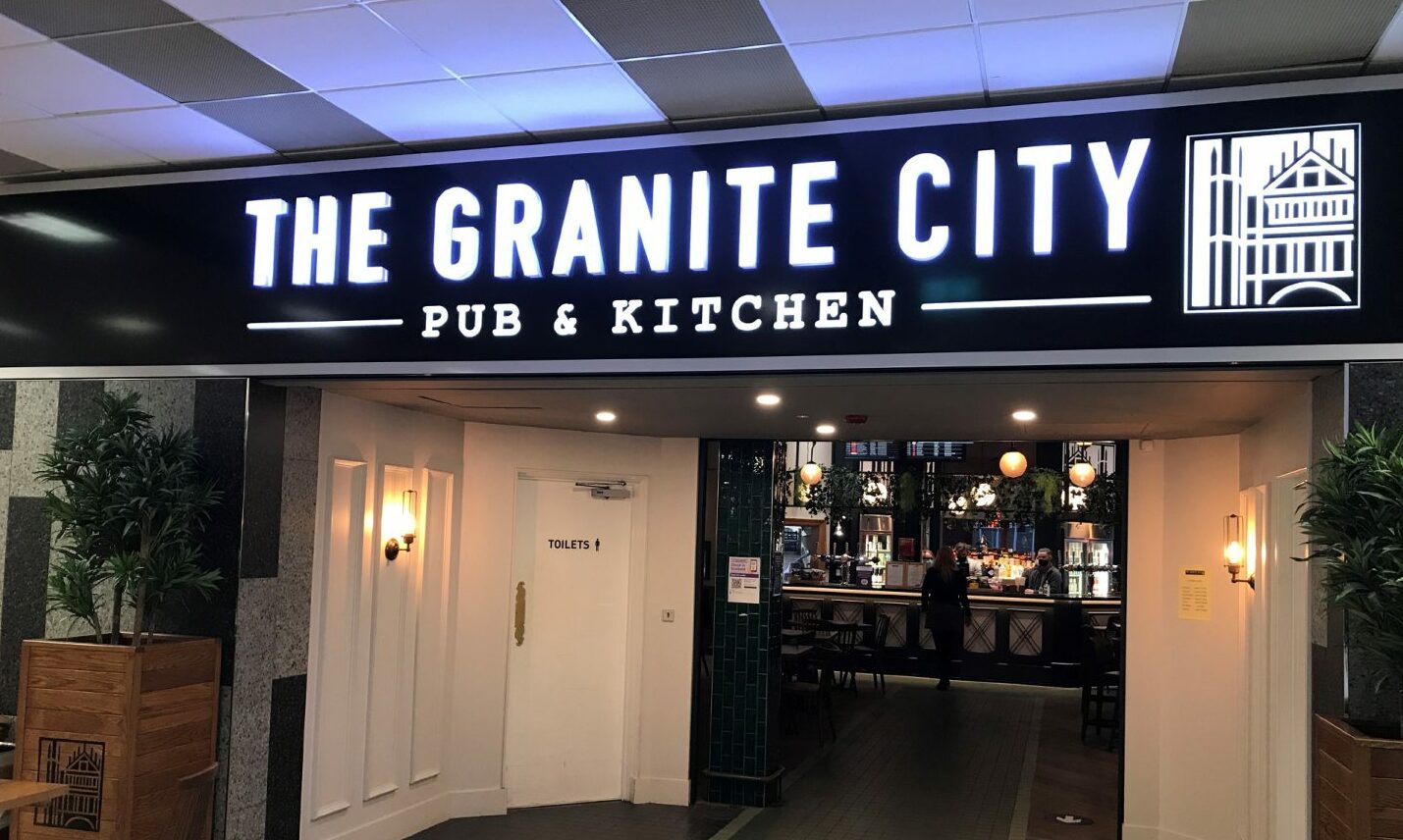 Entrance of The Granite City bar inside Aberdeen airport.